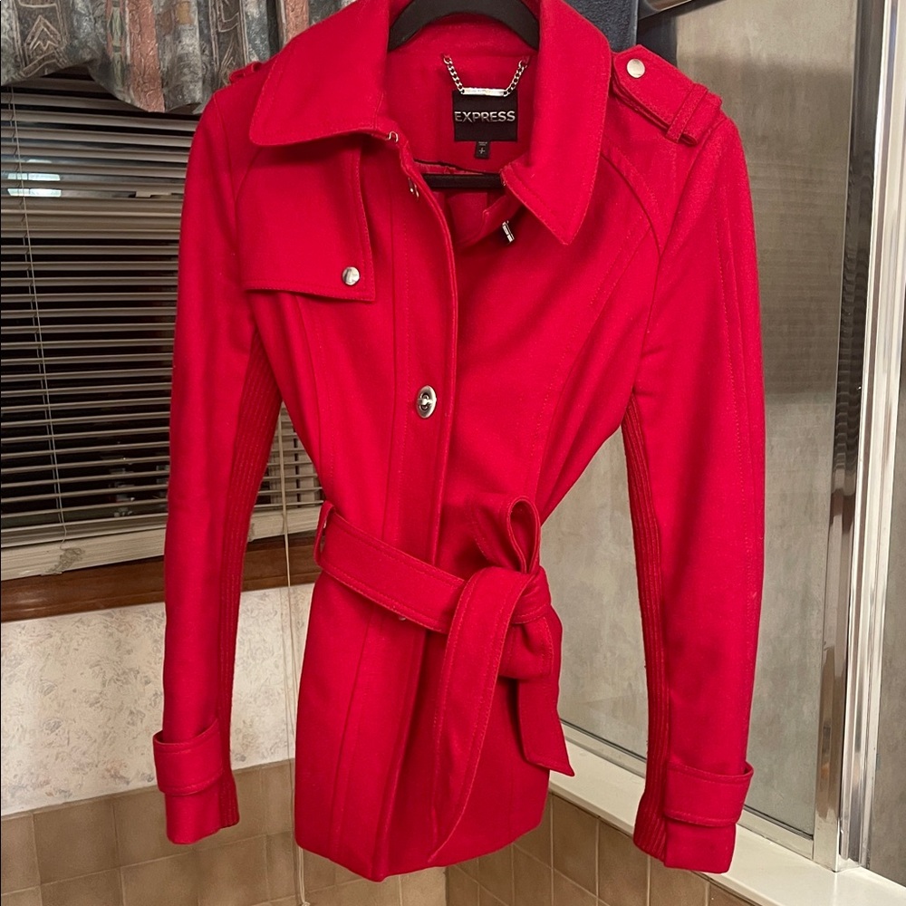 Express Women's Vibrant Red Trench Coat